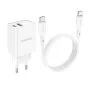 BOROFONE BA69A リソースPD 20W + QC 3.0 デュアルポート Type-C + USB-Aポート EUウォールチャージャーアダプター、1m長 Type-C - Type-Cケーブル付き、Samsung Galaxy S22 Ultra、Galaxy Z Flip 4、Xiaomi Mi 12T、Redmi Note 12、Huawei P50用