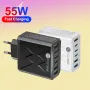 PD55W 6-Port USB PD Charger 3USB-A+3USB-C PD QC3.0 Fast Charging Wall Charger Adapter EU Plug for iPhone 15 14 13 for Xiaomi 14pro for Samsung Galaxy S24 for Huawei Mate60 Pro