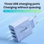 5.8A 3-Port USB Charger 3USB-A Fast Charging Wall Charger Adapter EU Plug for iPhone 16 16 Pro 15 14 13 for Xiaomi 15pro for Samsung Galaxy S25 for Huawei Mate 70