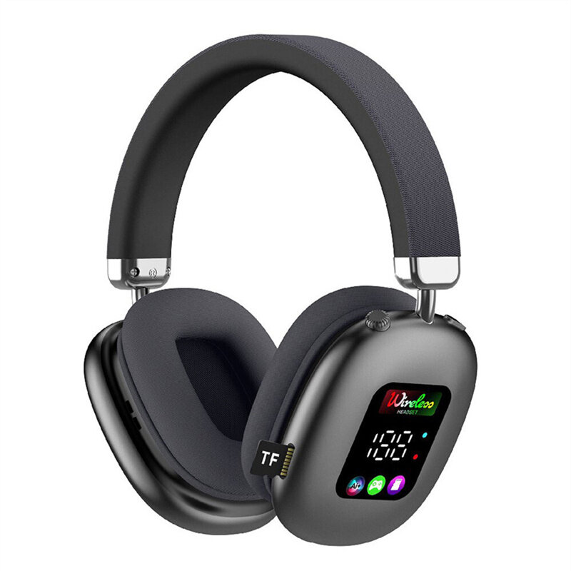 AKZ616BT Bluetooth Headphones RGB Digital Display Screen Headset 40mm Speaker HiFi Bass Driver 30H Long Battery Life Adjustment Low Latancy Headphones with Mic
