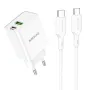 BOROFONE BA69A リソースPD 20W + QC 3.0 デュアルポート Type-C + USB-Aポート EUウォールチャージャーアダプター、1m長 Type-C - Type-Cケーブル付き、Samsung Galaxy S22 Ultra、Galaxy Z Flip 4、Xiaomi Mi 12T、Redmi Note 12、Huawei P50用