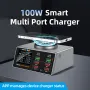 Bakeey WLX-X9A 100W 8 Portlu USB PD Şarj Cihazı 6USB-A+2USB-C PD QC3.0 Hızlı Şarj Masaüstü Şarj İstasyonu Kablosuz Şarj Pedi AB Fişi ABD Fişi iPhone 16 16 Pro 15 14 13 Pro Max Huawei Mate XT Xiaomi 15pro