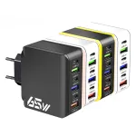 65W 6-Port USB PD Charger 3USB-A+3USB-C PD QC3.0 Fast Charging Wall Charger Adapter EU Plug US Plug for iPhone 16 16 Pro 15 14 13 Pro Max for Samsung Galaxy Z Flip 6 for Huawei Mate XT