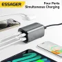 [GaN Tech] Carregador USB PD ESSAGER ES-CD35 de 67 W com 4 portas 2USB-A+2USB-C PD3.0 QC4.0 AFC FCP SCP PPS BC1.2 DCP Apple2.4A Adaptador de carregador de parede de carregamento rápido com plugue UE e plugue EUA com cabo de alimentação C8 de 1 m