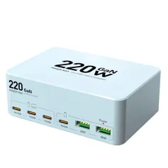[GaN Tech]Bakeey WLX-818L 220W 6-Port USB PD Charger 2USB-A+4USB-C PD QC3.0 Fast Charging Desktop Charging Station EU Plug US Plug for iPhone 16 15 Pro 14 13 12 Pro Max for HUAWEI for SAMSUNG for Airpods for Apple Watch