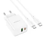 BOROFONE BA69A リソースPD 20W + QC 3.0 デュアルポート Type-C + USB-Aポート EUウォールチャージャーアダプター、1m長 Type-C - Type-Cケーブル付き、Samsung Galaxy S22 Ultra、Galaxy Z Flip 4、Xiaomi Mi 12T、Redmi Note 12、Huawei P50用