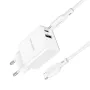 BOROFONE BA69A リソースPD 20W + QC 3.0 デュアルポート Type-C + USB-Aポート EUウォールチャージャーアダプター、1m長 Type-C - Type-Cケーブル付き、Samsung Galaxy S22 Ultra、Galaxy Z Flip 4、Xiaomi Mi 12T、Redmi Note 12、Huawei P50用