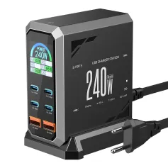 [GaN Tech] Blitzwolf® BW-S31 240W 6-Port USB PD Charger 4USB-C+2USB-A QC PD Digital Display Fast Charging Desktop Charging Station for iPhone 16 16 Pro 15 14 13 Pro Max for MacBook Pro for Airpods for Apple Watch