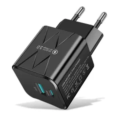 BK-315 PD25W Carregador USB PD de 2 portas USB-A + USB-C PD QC3.0 Adaptador de carregador de parede de carregamento rápido Plugue UE para iPhone 16 16 Pro 15 Pro Max 14 13 para Huawei Mate 70 Pro para Xiaomi 15pro