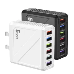 LYK-885 15W 3.1A 6-Port USB Charger 6USB-A Fast Charging Wall Charger Adapter EU Plug US Plug for iPhone 16 15 14 13 12 for Huawei Mate XT for Xiaomi 15pro for Samsung Galaxy Z Flip6