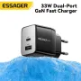 [GaN Tech] ESSAGER ES-CD39 33W 2-Port USB PD Charger USB-A+USB-C QC4.0 PD3.0 PPS FCP AFC iP2.4A Fast Charging Wall Charger Adapter EU Plug US Plug for iPhone 15 14 13 for Huawei Mate60 for Xiaomi 14pro for Oppo Find X7