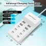 50W 10-Port USB Charger 4USB-A+6USB-C Fast Charging Desktop Charging Station EU Plug US Plug for iPhone 15 14 13 for Samsung Galaxy S24 for Huawei Pura 70 Ultra