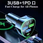 350W 4-Port USB PD Car Charger Adapter 3USB-A+USB-C Fast Charging with Blue LED for iPhone 16 15 14 13 Pro for Huawei Nova Flip for Xiaomi Civi 4 Pro for Samsung Galaxy Z Flip6