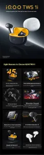 VIVO iQOO TWS 1i Wireless Headset bluetooth Earphone Low Gaming Delay 3D Surround Sound AI Call Noise Cancelling 45H Playback In-ear Sports Headphones with Mic
