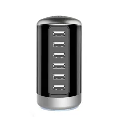 6A 6-Port USB Charger 6USB-A Fast Charging Desktop Veritical Charging Station EU Plug US Plug for iPhone 15/14/13pro Max for Huawei Pura 70 Ultra for Xiaomi Civi4 Pro for Samsung Galaxy S24