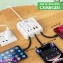 Jalur Kuasa USB 4-Port 66W 2USB-A+2USB-C PD Penyesuai Pengecas Desktop Pengecasan Pantas dengan 3 Talian untuk iPhone 16 16 Pro 15 14 13 Pro Max untuk XIAOMI untuk SAMSUNG HUAWEI