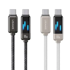 USAMS SJ744 100W Type-C'den Type-C'ye Meteor Işık Ekran Kablosu Hızlı Şarj Veri İletimi Kalaylı Bakır Çekirdek Hattı 1.2M Uzunluğunda iPhone 16 Pro 15 Pro Max için Huawei Mate XT için Xiaomi MIX Fold4 için Samsung Galaxy Z Flip6 için