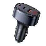 USAMS CC257 C42 100W 3-Port USB PD Car Charger Adapter USB-A+USB-C+iP Support PD QC AFC SCP FCP PPS Fast Charging with Red LED for iPhone 16 16 Pro 15 14 13 Pro Max for Huawei Mate XT for Xiaomi MIX Fold4 for Samsung Galaxy Z Flip6