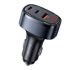 USAMS CC257 C42 100W 3-Port USB PD گونجێنەری شەحنی ئۆتۆمبێل USB-A+USB-C+iP پشتگیری PD QC AFC SCP FCP PPS بارگاویکردنی خێرا لەگەڵ LED سوور بۆ iPhone 16 16 Pro 15 14 13 Pro Max بۆ Huawei Mate XT بۆ Xiaomi MIX Fold4 بۆ Samsung Galaxy Z Flip6