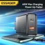 Carregador USB PD ESSAGER ES-CD43 de 65 W com 2 portas USB-A+USB-C QC4.0/3.0/2.0 PD3.0/2.0 FCP SCP DCP PPS Adaptador de carregador de parede de carregamento rápido Apple 2.4A Plugue UE Plugue EUA para iPhone 16 15 14 13 Pro para Huawei Mate XT para Xiaomi