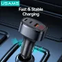 USAMS CC257 C42 100W 3-Port USB PD Car Charger Adapter USB-A+USB-C+iP Support PD QC AFC SCP FCP PPS Fast Charging with Red LED for iPhone 16 16 Pro 15 14 13 Pro Max for Huawei Mate XT for Xiaomi MIX Fold4 for Samsung Galaxy Z Flip6