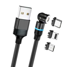 3A USB-A - Mikro/Tip-C/iP Kablosu 540¡ã Döndürülebilir Manyetik Veri Kablosu QC3.0 Hızlı Şarj Veri İletimini Destekler Bakır Çekirdek Hattı 1M/2M Uzunluğunda iPhone 15 14 13 Huawei Pura 70 Ultra Xiaomi Civi4 Pr