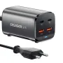 [GaN Tech] Carregador USB PD ESSAGER ES-CD35 de 67 W com 4 portas 2USB-A+2USB-C PD3.0 QC4.0 AFC FCP SCP PPS BC1.2 DCP Apple2.4A Adaptador de carregador de parede de carregamento rápido com plugue UE e plugue EUA com cabo de alimentação C8 de 1 m
