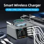 Bakeey WLX-X9A 100W 8 Portlu USB PD Şarj Cihazı 6USB-A+2USB-C PD QC3.0 Hızlı Şarj Masaüstü Şarj İstasyonu Kablosuz Şarj Pedi AB Fişi ABD Fişi iPhone 16 16 Pro 15 14 13 Pro Max Huawei Mate XT Xiaomi 15pro