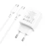 BOROFONE BA69A リソースPD 20W + QC 3.0 デュアルポート Type-C + USB-Aポート EUウォールチャージャーアダプター、1m長 Type-C - Type-Cケーブル付き、Samsung Galaxy S22 Ultra、Galaxy Z Flip 4、Xiaomi Mi 12T、Redmi Note 12、Huawei P50用