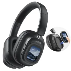 Fone de ouvido Bluetooth MINISOG90 com tela LCD sensível ao toque, dobrável, ANC, som HiFi, AptXs-adaptativo, reprodução sem fio em 46 horas