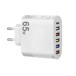 LYK-881 65W 6-Port USB Charger 5USB-A+Type-C ast Charging Wall Charger Adapter EU Plug US Plug for iPhone 12 13 14 14 Pro for Samsung Galaxy S23 for Xiaomi13pro for Oppo Reno9