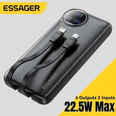 ESSAGER ES-D016 10000mAh 20000mAh 22.5W Digital Display On the Go Charger with Dual Cable Power Bank for Huawei Pura 70 Ultra for Xiaomi Civi 4 Pro