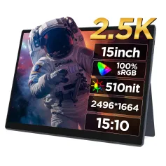 HAILESI 15 Inch FHD 2496*1664P Portable Monitor Computer Gaming Display 510nit 60Hz 100% sRGB IPS Mini HD Type-C External Screen for Smartphone Tablet Laptop Game Consoles