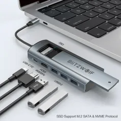 ਬਲਿਟਜ਼ਵੁਲਫ® BW-Neo TH13 Pro 6-in-1 SSD ਕਾਰਡ ਸਲਾਟ ਸਹਾਇਤਾ ਨਾਲ ਡਾਕਿੰਗ ਸਟੇਸ਼ਨ M.2 ਡਿਊਲ ਪ੍ਰੋਟੋਕੋਲ ਹਾਰਡ ਡਿਸਕ 3*USB 3.0 PD100W 4K@30Hz HD ਫ਼ੋਨ ਟੀਵੀ ਟੈਬਲੇਟ ਲੈਪਟਾਪ ਲਈ HD