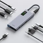 Hagibis 9-in-1 Type-C Docking Station with LCD Display Multiport Hubs Adapter with USB3.0 USB2.0 USB-C PD100W HD 4K@60Hz Gigabit Ethernet A to C Adapter TF/SD 3.5mm AUX
