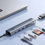 Baseus 7-in-1 Type-C Docking Station with USB3.0*2 / 4K@60Hz HD / PD Type-C / 3.5mm Audio / TF&SD Card Slot Slim Adapter USB-C Dock with On/off Switch for PC Laptop Computer