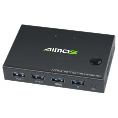 AIMOS USB HDMI KVM Switch Box Video Switch Display 4K Splitter KVM Switch for 2 PCs Share Switcher Keyboard Mouse Printer Plug and Play