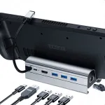 Bakeey Steam Deck Dock 6'sı 1 Arada Steam Deck Bağlantı İstasyonu Stand Aksesuarları 3*USB 3.0 HDMI 4K@60Hz Gigabit Ethernet 1000Mbps PD 60W Hub