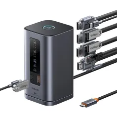 Baseus BS-OH137 Estação de acoplamento 11 em 1 Tipo C com USB-A 2.0 / USB-A 3.2 * 2 / USB-C 3.2 / USB-C PD / HD * 2 / Portas de exibição * 2 / RJ45 / Áudio de 3,5 mm Multiportas Adaptador USB para PC Laptop Tablet Steam Deck
