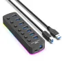 7 in 1 RGB USB3.0 Hub Docking Station with 5Gbps USB3.0*7 Multiports Splitter Adapter with Independent Switch for Phone Keyboard Mouse Printer MacBook Pro
