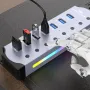 7-in-1 RGB USB 3.0 Hub Docking Station with Independent Switch Multi-ports USB Adapter with 5Gbps USB3.0*7 for PC Laptop Computer Plug and Play