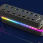 7 in 1 RGB USB3.0 Hub Docking Station with 5Gbps USB3.0*7 Multiports Splitter Adapter with Independent Switch for Phone Keyboard Mouse Printer MacBook Pro