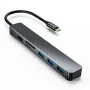 Pobod 7-dalam-1 Jenis-C Docking Station Penyesuai USB dengan USB3.0*3 VGA HDMI SD/TF Card Reader Slot Hab USB Berbilang fungsi untuk Telefon Komputer Riba PC