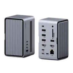 Hagibis U100Pro RGB Strip Light USB-C Docking Station with Dual HD / PD100W USB-C / M.2 SSD Enclosure / Ethernet / SD/TF Card Slot / 3.5mm Audio / USB Hubs Support Two-host Connection for Laptop Macbook Pro