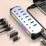 7-in-1 RGB USB 3.0 Hub Docking Station with Independent Switch Multi-ports USB Adapter with 5Gbps USB3.0*7 for PC Laptop Computer Plug and Play