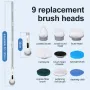 Multifunctional Electric Cleaning Brush with 9 Replaceable Heads for Kitchen Bathroom 3-speed Adjustable Cleaning Extendable Handle Floor Scrubber