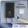 220V 8500W Touch Screen Instant Electric Water Heater AI Voice Control Constant Temperature Variable Frequency Shower Kitchen Fast Heating