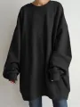 Women Puff Sleeve Crew Neck Solid Color Hem Long Sleeve Sweatshirts