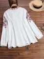 ZANZEA Plus Size Women Blouse Ethnic Style Print Round Neck Long Sleeve Bohemia Button Shirt For Women