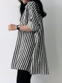 Stripe Print Pocket Long Sleeve Lapel Button Down Shirt